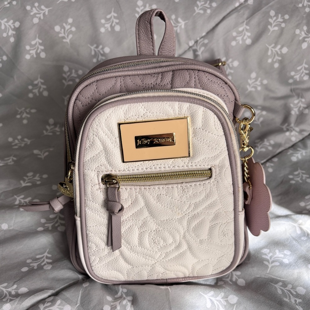 Betsey Johnson Cream and Gray Quilted Backpack